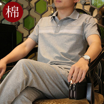 Middle Aged Men Sportswear Suit Summer Thin short sleeves T-shirt Two casual Dad summer clothing suit Fashion