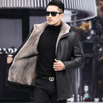 Mink sleeve mink coat mens whole mink fur fur Haining real leather clothing leather hair one Parker big size coat