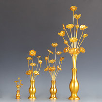 Buddha front for flower emulation Flower Lotus Flower Buddhist Hall Decorative Living Room Golden Lotus Flowers Fake Flowers with vase for Buddha Supplies hem