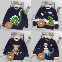 Boy sweater autumn clothing 2021 new blouses in children Cartoon small dinosaur needle weaters Childrens autumn and winter hit undershirt