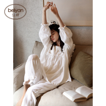 Beyan spring pajamas female sweet cute woven cotton thin pajamas princess style home clothing women simple set