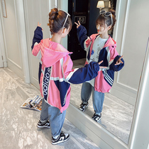 Girl coat spring and autumn 2021 new foreign style childrens clothing Net red in the big Children Fashion coat autumn clothing childrens windbreaker tide