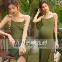 627 pregnant woman photo rental rental Green woman vintage oil painting wind pregnancy photo photo studio suspender skirt