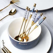 European luxury 304 stainless steel coffee spoon creative ceramic mixing spoon delicate dessert spoon short handle spoon ins wind