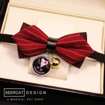  Handmade pet cat and dog British style retro gentleman bow tie identity card bell bow collar Cat and dog jewelry