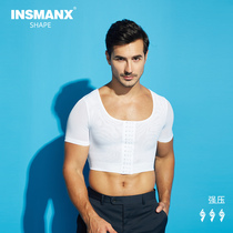 INSMANX Mens short sleeve plastic chest vest with chest pressure bandage for breast reduction after liposuction