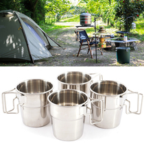 Outdoor stainless steel Cup 4-piece set non-magnetic folding handle Cup picnic barbecue beer mug hiking Cup coffee cup