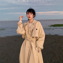 JHXC khaki windbreaker coat female long over-the-knee 2020 autumn new loose Korean temperament jacket
