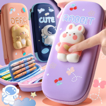 Primary school stationery box girl 2021 New 3D decompression decompression pen box first grade pen bag ins Japanese cartoon large capacity children pencil box Net red creative girl cute stationery bag