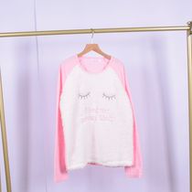 European and American single spring and autumn women long sleeve pullover top fleece + coral velvet soft and comfortable loose eyes