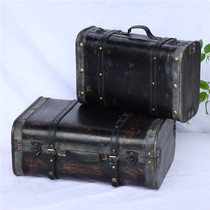 Export retro suitcase storage wooden box home decoration ornaments antique storage box photography props finishing box