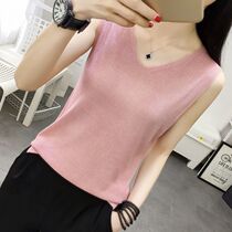 (High quality) Fat sister ice silk knitted vneck size inner vest sleeveless summer loose bottom wear