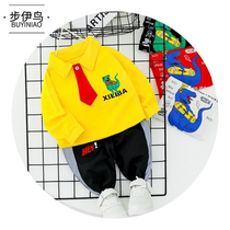  Buyi bird spring and autumn new Korean cartoon dinosaur lapel long-sleeved childrens clothing boys baby tie sports and leisure two