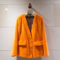 Winter new imported whole Sable velvet velvet V collar color mink coat women Young short fur fur fashion coat
