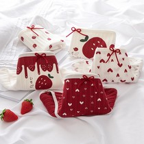 6 sexy love strawberry underwear women's waist cute cotton crotch breathable girl soft cute briefs