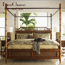 Natural rattan big bed Southeast Asian style rattan double bed Rattan rattan furniture Theme hotel Club Bed and breakfast
