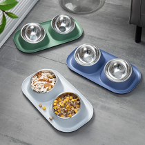 Cat bowls double bowls automatic drinking water dog food basin dogs dog bowls pets kittens rice bowls pitched anti-overturning protection cervical spine