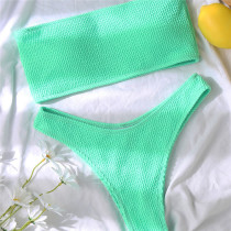 2021 cross-border Europe and the United States new solid color snake cloth strapless high waist bikini sexy swimsuit beach split swimsuit