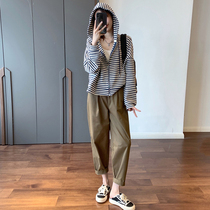 2022 Early Spring New Internet Red Salt Series Fried Street Fashion Casual Sportswear Blue White Striped Sweatshirt Two Suit Pants