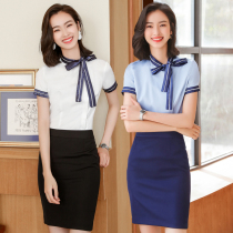 Hotel work clothes womens short sleeve chiffon shirt dress catering waiter beautician Jewelry store foot bath frock summer