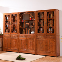 New Chinese full solid wood bookcase triple-combination display shelve locker locker bookcase Doloft with door bookcase on floor