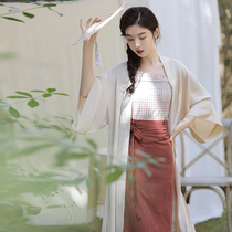 2023 Spring and summer new tea art hangover song dress and long dry temple sweater improved Song Dynasty Hanging three suits