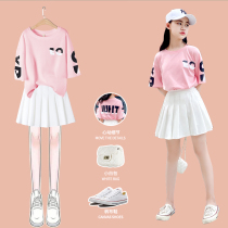  Girls summer suit 2021 new childrens primary school pleated short skirt girl skirt big children summer dress