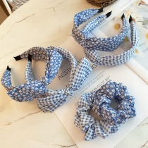 Summer fresh college wind cross hair band grid wave point hair hoop set set hair braided hair out girl heart