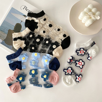 Ya Feng small flower crystal silk socks womens socks shallow invisible ins tide Korean Net red cute Japanese boat Socks w
