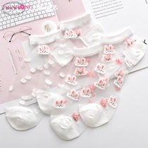 Crystal socks Women Summer thin Deodorant Breathable Short Boat Socks Cute Glass Ice Silk Socks and Tide Students Day Ensemble