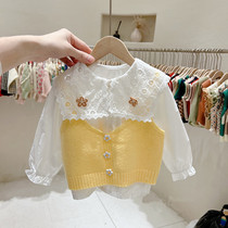 2022 new childrens clothing girl spring autumn clothes baby boy little vest foreign air female baby knit sleeveless waistcoat
