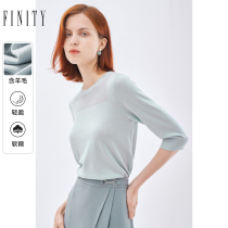 FINITY Blue Knit Cardigan 2022 Spring New Gentle Wool Temperament Design Sensation 70% Sleeve Undershirt