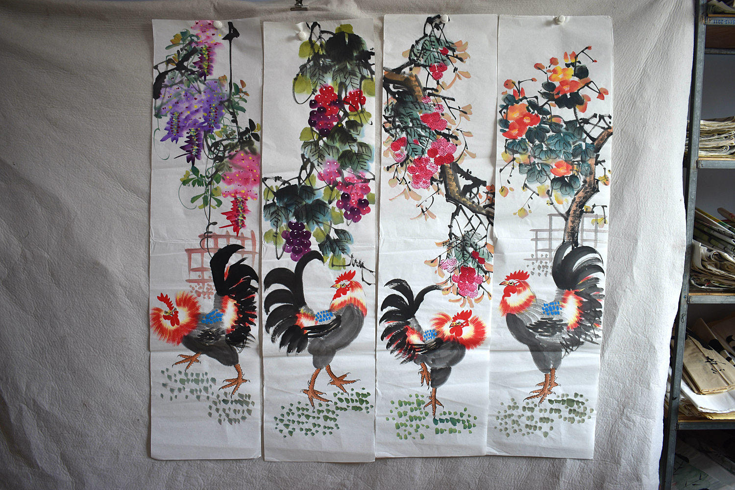 梅兰竹菊四条屏纯手绘画芯-梅兰竹菊四条屏纯手绘画芯促销价格、梅兰竹