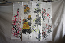 Meiqi Painting Academy four screens flowers and birds 1 2*0 35m Plum orchid bamboo chrysanthemum bird pure hand-painted four gentlemen
