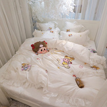 Princess Wind 60 long suede cotton Four pieces Cute Embroidered Girl Hearts Pure Cotton Korea Quilt with less female warriors