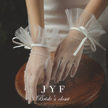 Original Purple plain yarn Bride wedding gloves female handmade short thin wedding white yarn simple Korean retro