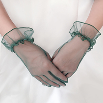 Liyuan new short wedding gloves a variety of colors tulle transparent solid color wavy lace fashion gloves