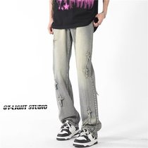 Sky American jeans Summer retro cleanfit pants high street tide loose mans micro-label pants