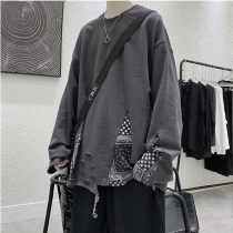  Long-sleeved boys  t-shirt spring and autumn thin section tide brand high street port wind clothes 2021 new loose casual autumn sweater