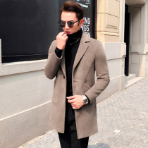 Autumn and winter new mens wool woolen coat medium long Korean version of slim non-double-sided business casual windbreaker coat