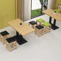 Milk tea shop Solid wood small square stool Fast food restaurant Noodle restaurant Dining table and chair combination Large round table Small square table Marble dining table