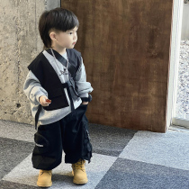 Jimmy mother childrens products childrens autumn tooling style Japanese top two-piece boy sweater vest casual suit