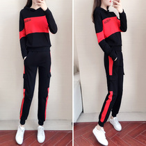 Autumn and winter plus velvet sports suit women 2021 new running clothes Fashion Square dance casual hooded sweater two-piece set