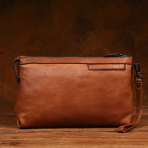 Slow time Vegetable Tannic Leather Mens Hands With Baotou Layer Cow Leather Casual Mobile Phone Bag Handmade Genuine Leather Handbag Soft Leather Bag