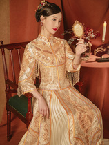 Xiuhe dress women 2021 summer new bride wedding Chinese retro dragon and phoenix coat thin golden toast dress
