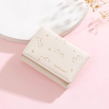 新款短款折叠小钱包女式小众设计可爱印花猫咪迷你钱夹零钱卡包薄