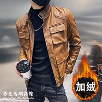 Fall and Winter plus thick leather jacket men decorated tide card 2022 new spiritual guy bomb street puffy coat