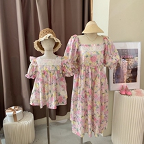 South Korean boy dress kiss in summer clothes 2022 Ocean Korean version Mother woman dress girl lace flowers Lie dress Dress Shatter Dress