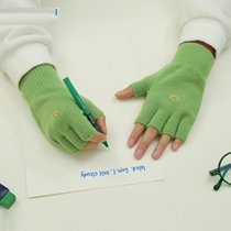 Glovely gloves with dew fingers and half fingers for childrens winter writing gloves lovely white work warm female knitting hair