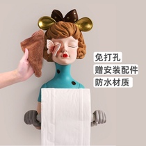 Creative toilet tissue box toilet cute cartoon roll paper tube wall hanging type washcloth shelf non-punching